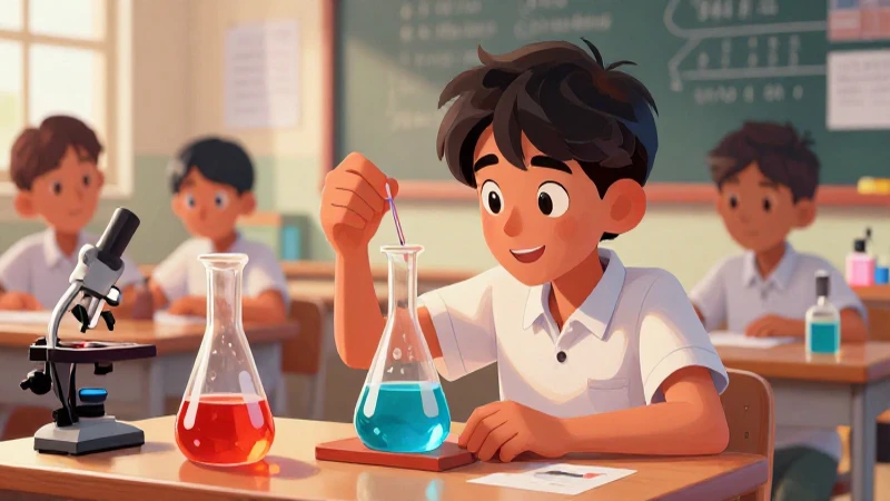 Ilustración vibrante de aula mexicana en ciencia