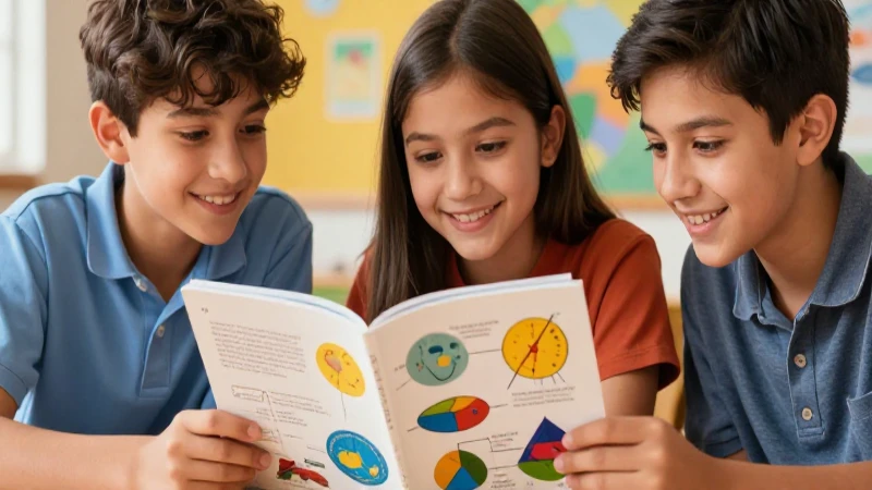 Estudiantes sonriendo estudian ciencias con ilustración vívida