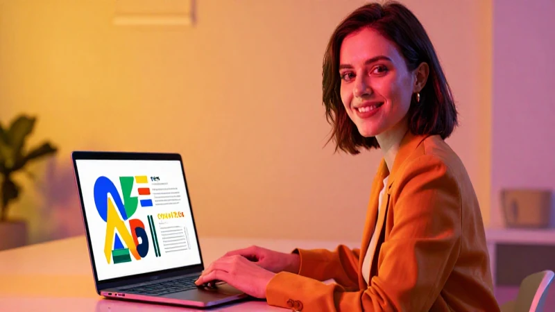 Mujer empresaria sonríe en ilustración profesional