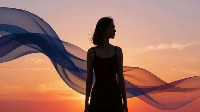 Mujer joven silueta ante atardecer vibrante