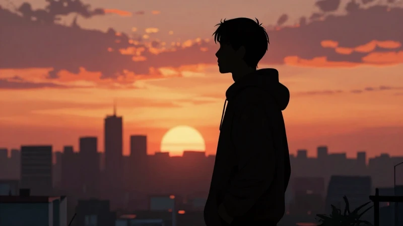 Silueta dramática al atardecer urbano estilizado