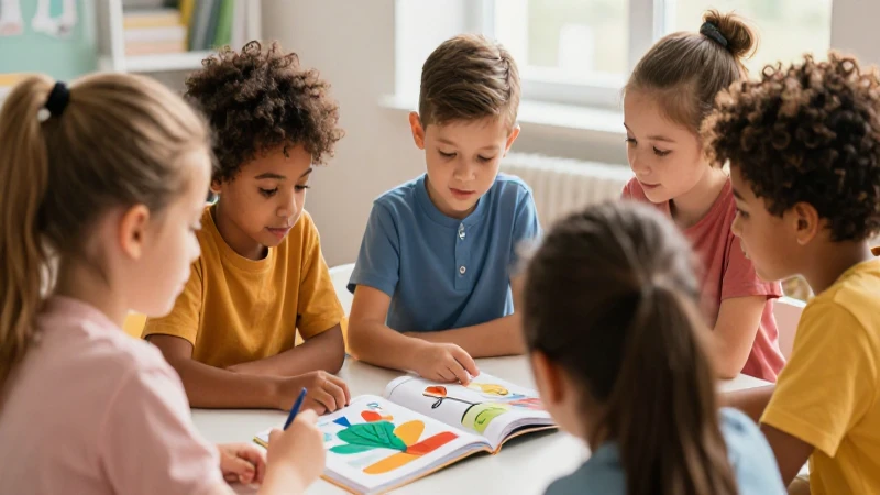 Niños diversos aprenden en ilustración vibrante y moderna