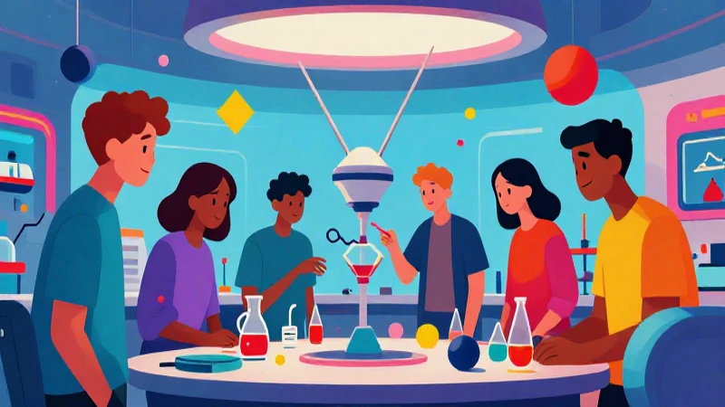 SABERES y PENSAMIENTO CIENTÍFICO: ¡Descubre su IMPORTANCIA! 17 Estudiantes exploran un laboratorio futurista colorido