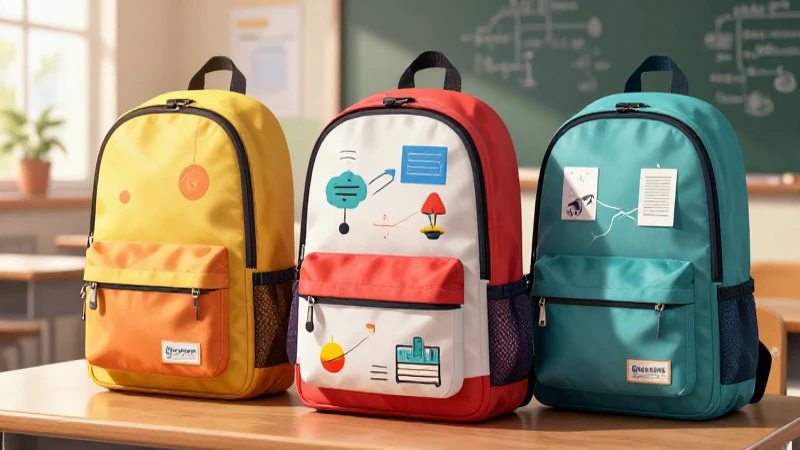 Mochilas coloridas en ilustración educativa brillante