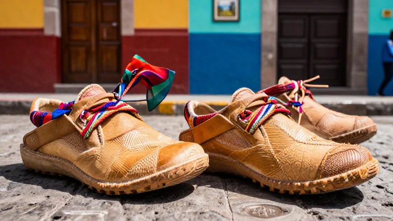 Huaraches coloridas, manta tejida, arte educativo