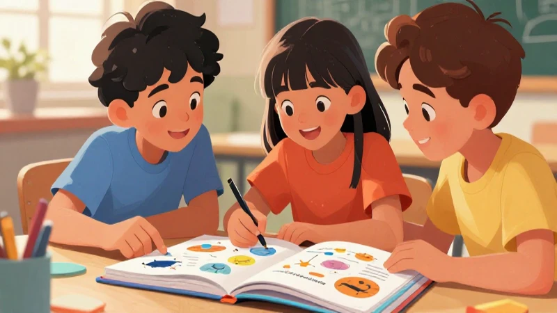 Niños aprenden ciencias con ilustración vibrante y limpia