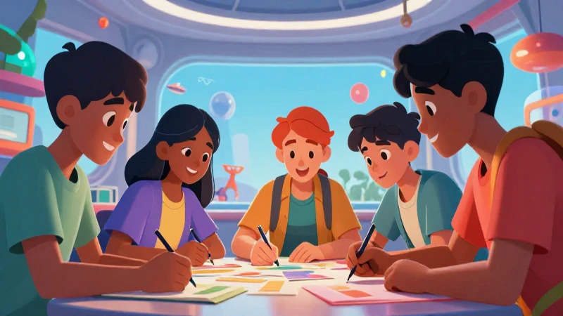 Ilustración vibrante y colaborativa de estudiantes
