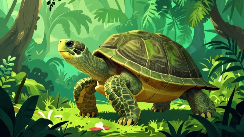 Tortuga gigante en jungla, estilo libro educativo