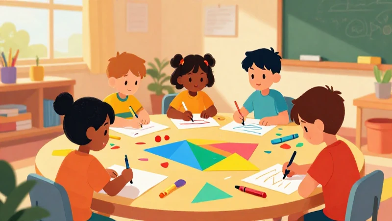 Niños dibujan formas geométricas con crayones