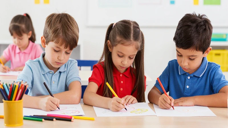 Aula infantil vibrante con dibujos y trazos