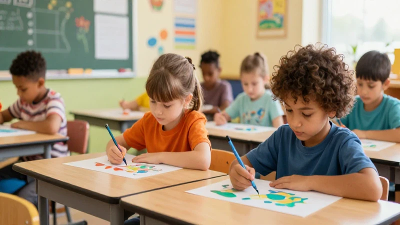 Niños diversos pintan alegremente en clase