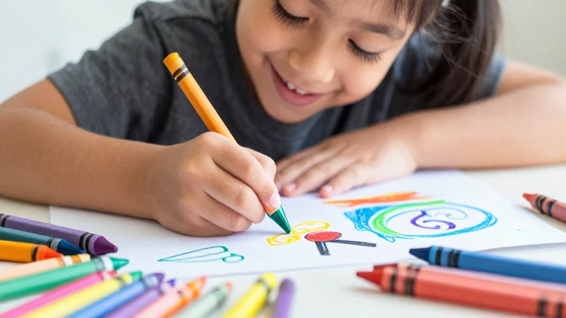 Niño dibuja alegremente con crayones vibrantes
