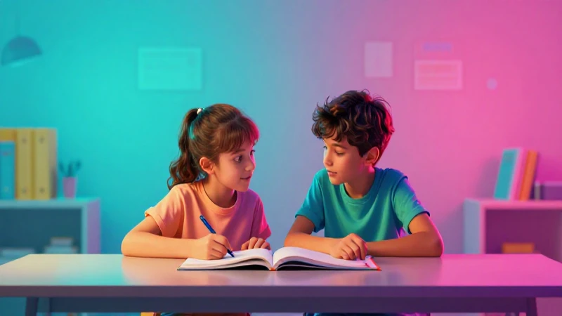 Dos niños aprenden juntos con colores vibrantes