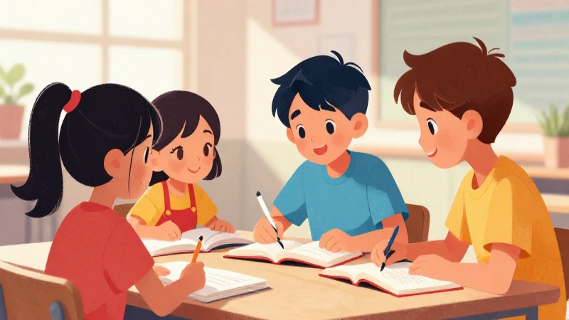 Ilustración vibrante y didáctica sobre niños aprendiendo