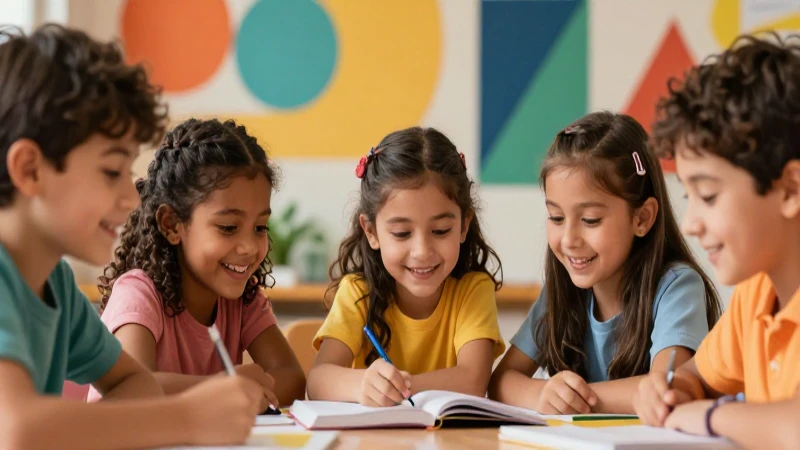 Niños diversos aprenden con arte moderno y cálido