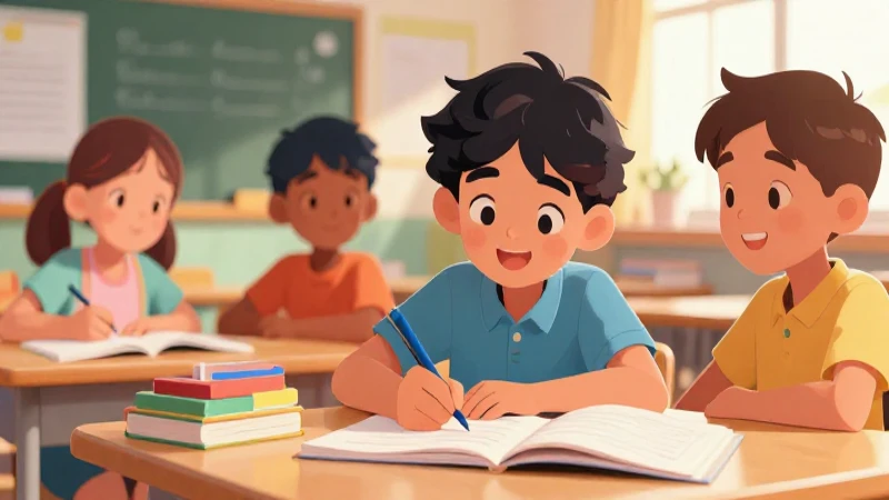 Ilustración didáctica y vibrante de estudiantes felices