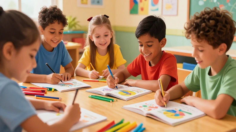Aula vibrante y alegre, niños aprendiendo