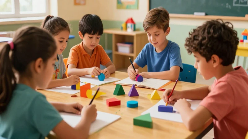 Niños aprenden con formas geométricas coloridas