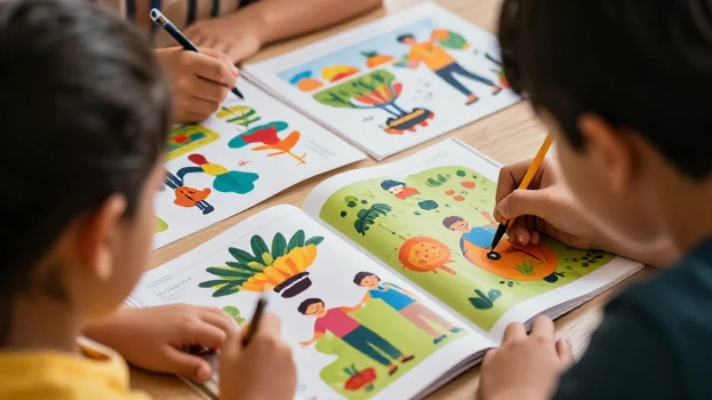 Niños aprenden con ilustraciones didácticas y coloridas