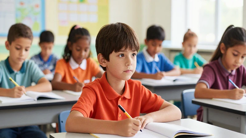 Niños diversos aprenden en un aula vibrante