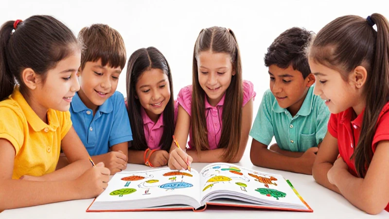 Niños diversos aprenden en colores brillantes y alegres