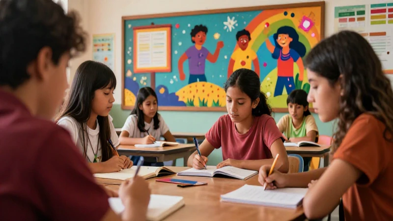 Aula mexicana dinámica con arte educativo moderno