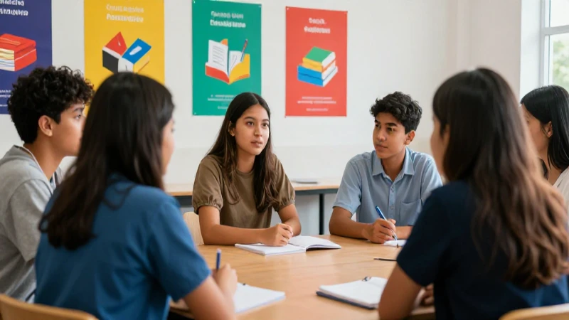 Aula juvenil diversa con arte académico moderno