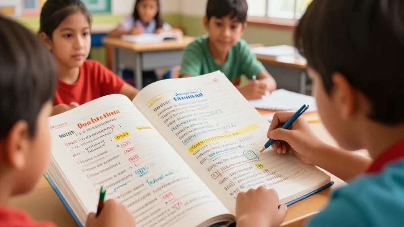 Ilustración educativa vibrante de estudiantes mexicanos