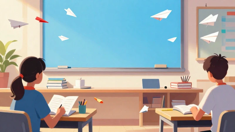 Estudiante aprende rodeado de aviones de papel